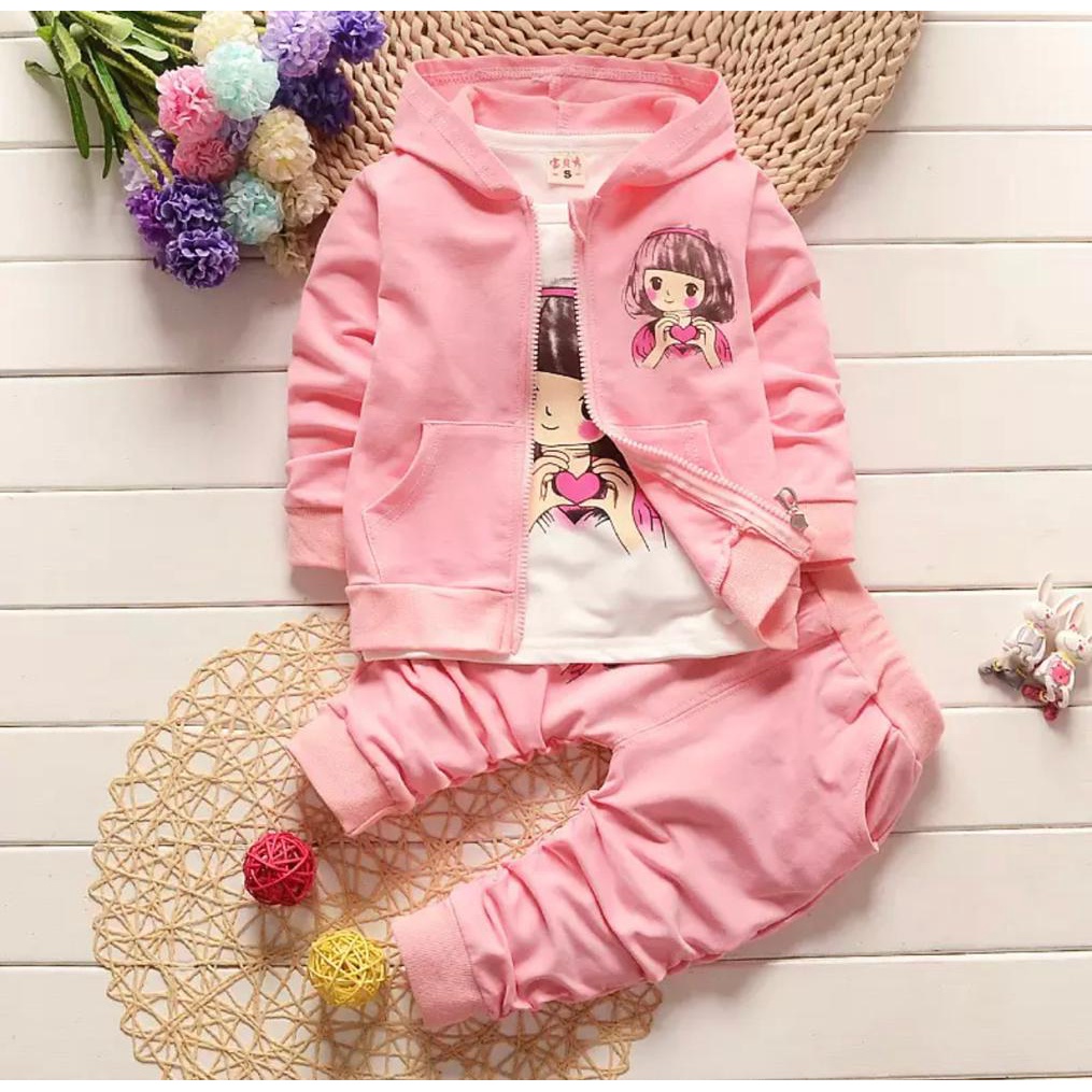 SETELAN ANAK PEREMPUAN SETELAN 3 IN 1 JAKET KAOS JOGGER ANAK MOTIF SUN FLOWER BAJU ANAK PEREMPUAN