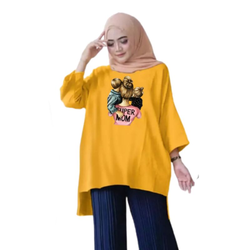 Atasan Baju Tunik Kaos Wanita Oversize LD 130 Cm Terbaru 2023 Viral Gambar DTF Bahan Kaos Babyterry . Atasan Baju Wanita Santai Tunik Wanita Dewasa Cewek Jumbo Kekinian Murah Big Size Super Mom