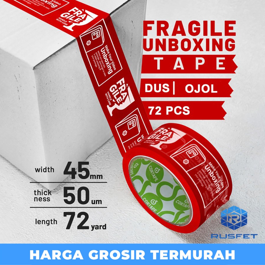 

Lakban Selotip Isolasi Fragile Unboxing Inggris 45mm Dus Ojol