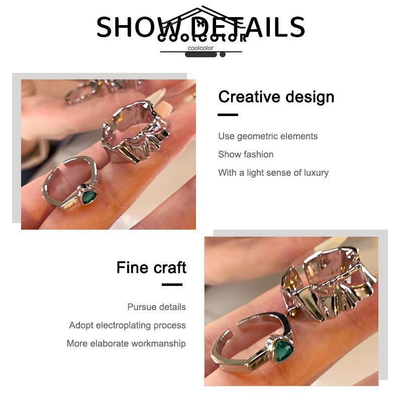 COD❤️2pcs Cincin Korea Gaya Punk Cross Opening Irregular Texture Untuk Pria Wanita Aesthetic keren Silver Ring Jewelry- cl