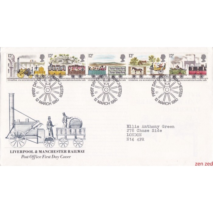 

A792 Prangko Inggris FDC 1980 The Liverpool-Manchester Railroad 1 Pcs
