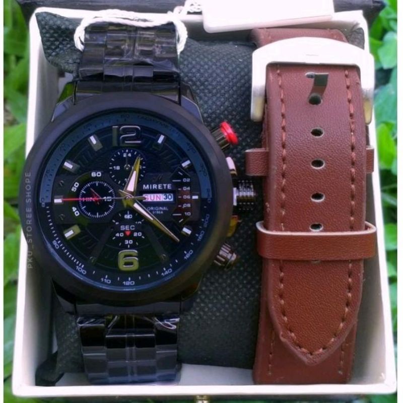JAM TANGAN MIRETE ORIGINAL DUA TALI NEW TERBARU FASHION PRIA JAM TANGAN MIRETE ORIGINAL, JAM TANGAN COWOK RABTAI STAINLIS STEL TAHANNAIR COD BAYAR DI TEMPAT FRE BATRAI CADANGAN, MIRETE