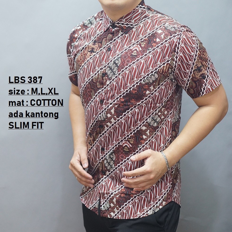 Baju Batik Pria Slimfit Kemeja Lengan Pendek Slim Fit LBS 387