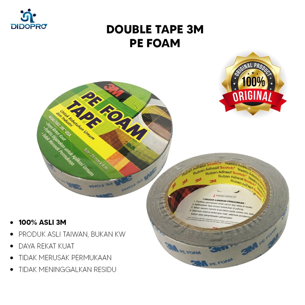 ORIGINAL Double Tape 3M Pe Foam / Perekat / Solasi Busa BB 24mm x 4meter Asli