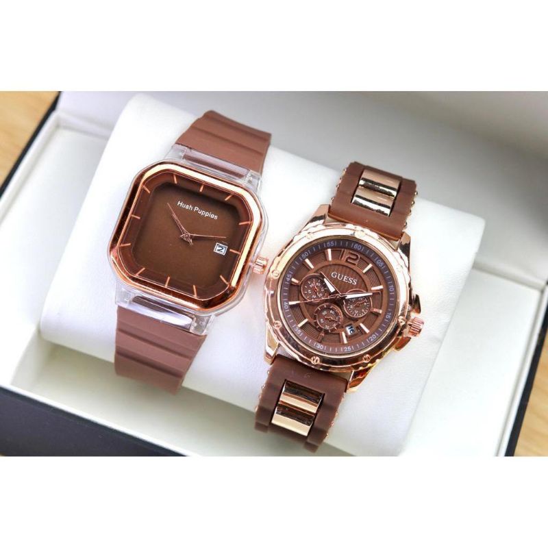 (Cod)Jam Tangan Wanita Buy1 Get1 (Hp Sergi Crono1+Gues Ring Rose)Tanggal Aktif Strap Rubber/Karet(Dikirim Jakarta)