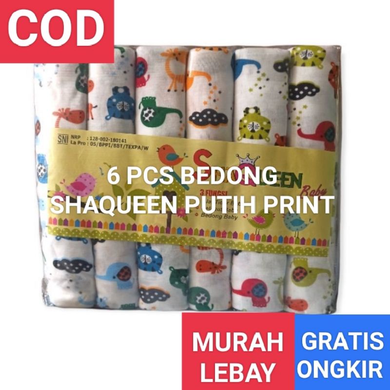 BEDONG BAYI SHAQUEEN SNI PUTIH PRINT 6 PCS | BEDONG BABY SHAQUEEN WARNA PRINT MOTIF KARAKTER || BEDO
