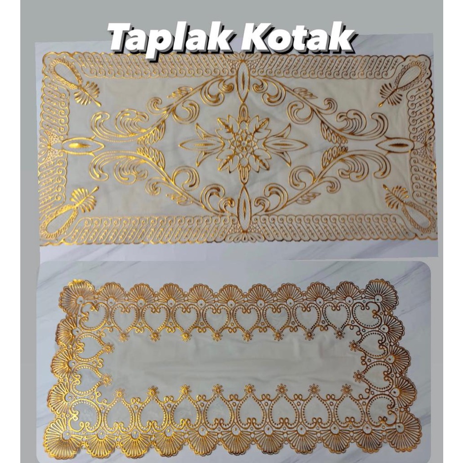 Taplak meja hias Tamu Oval Persegi Panjang Kotak PVC Warna Gold Anti Air Murah