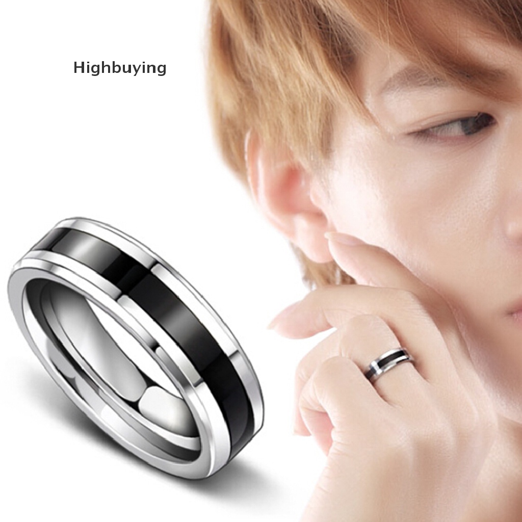 Hbid Fashion Jewelry Cincin Hitam Titanium Band Anti Karat Pria Wanita Size16-22 Glory