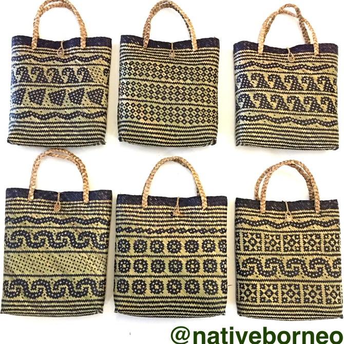 Tas Purun Map Motif, Tas Rotan Motif Dayak, Tas Anyam Kalimantan Etnik