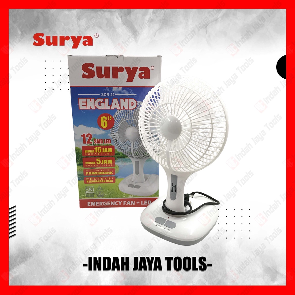 SURYA ENGLAND 6 INCH Kipas Angin Meja Duduk Emergency Fan + LED SNI