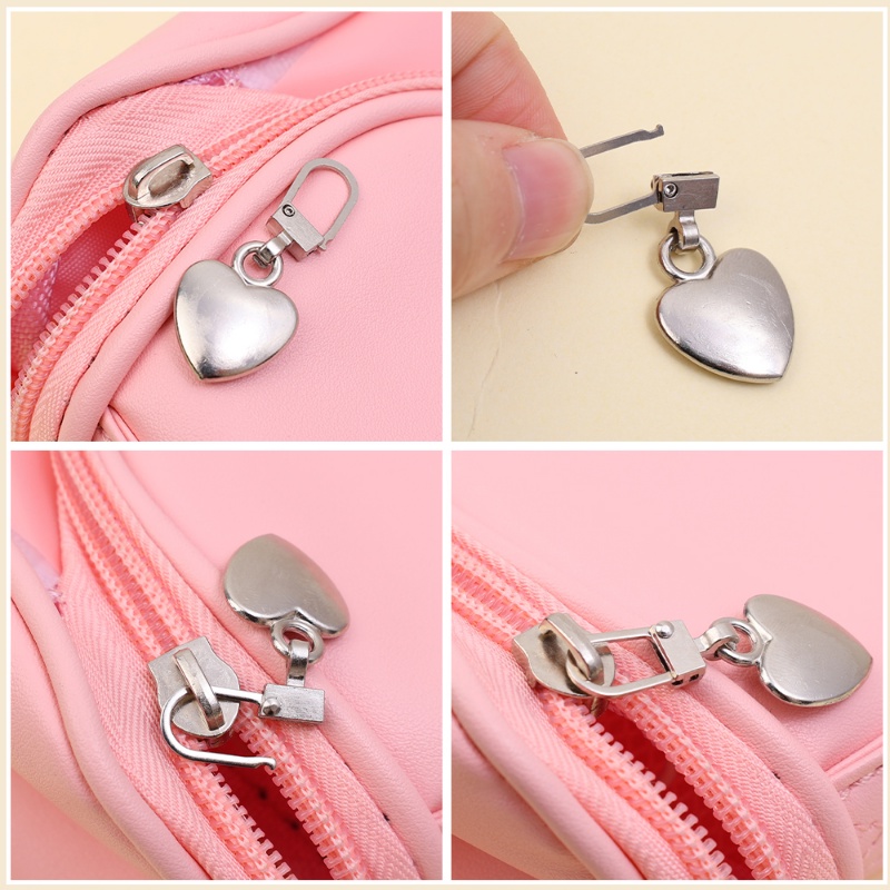 Detachable Heart Shape Metal Zipper Puller/Pakaian Luggage Tag Zip Slider/Gesper Rusak DIY Perbaikan Ritsleting Instan Snap