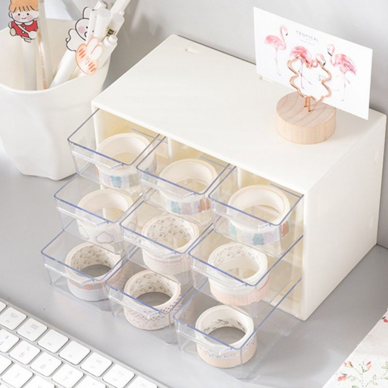 Storage 9 Laci Rak Mini Free Stiker Kotak Aksesoris Kotak Laci Mini Container Rak penyimpanan aesthe