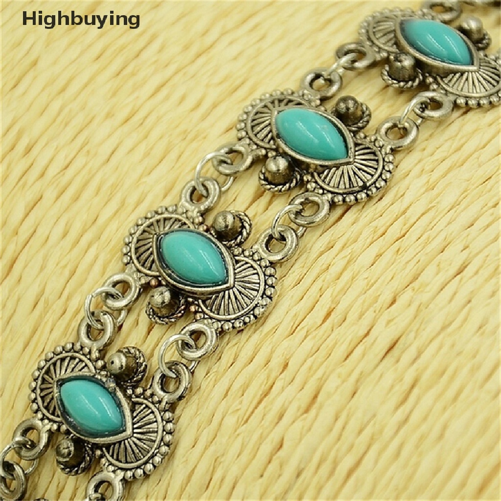 Hbid Sexy Bohemian Fashion Wanita Perak Turquoise Bangle Gelang Pergelangan Tangan Band Perhiasan Glory