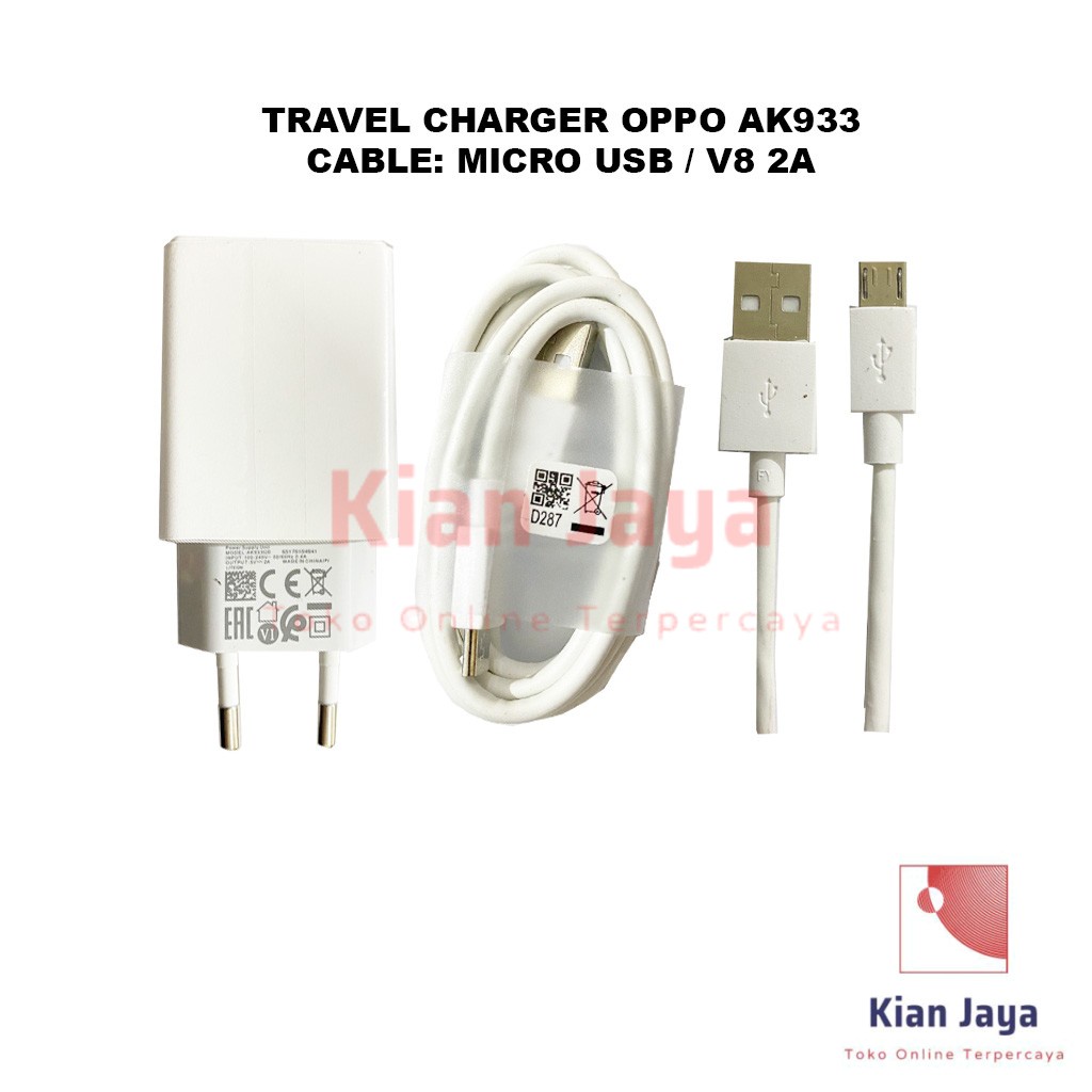 [Garansi 100% Ori] Travel Charger OPPOO AK933 F5 / F7 / A37 / F1S / F3 2A Micro USB V8 AK933GB Adaptor Hp Original