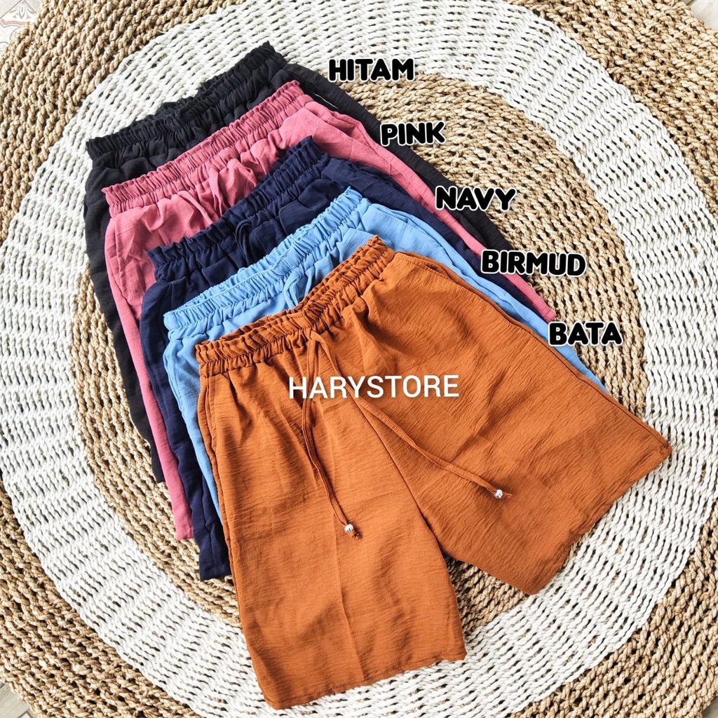 Hotpant celana pendek atas lutut wanita 3/4 Crinkle Standar &amp; Jumbo / kolor pendek Crinkel sepaha cewek murah adem