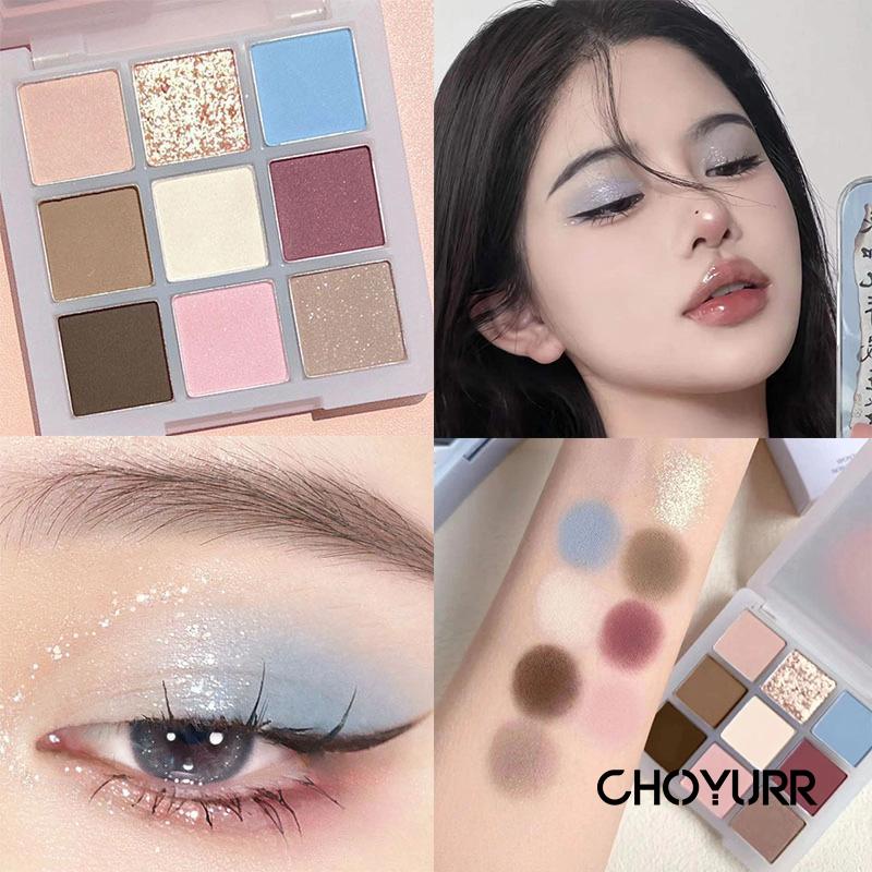 【COD】Eyeshadow Pallete 9 Warna Pigmen Glitter Matte Fine-Shine Eyeshadow Dengan Saturasi Rendah Eyeshadows Makeup-CH