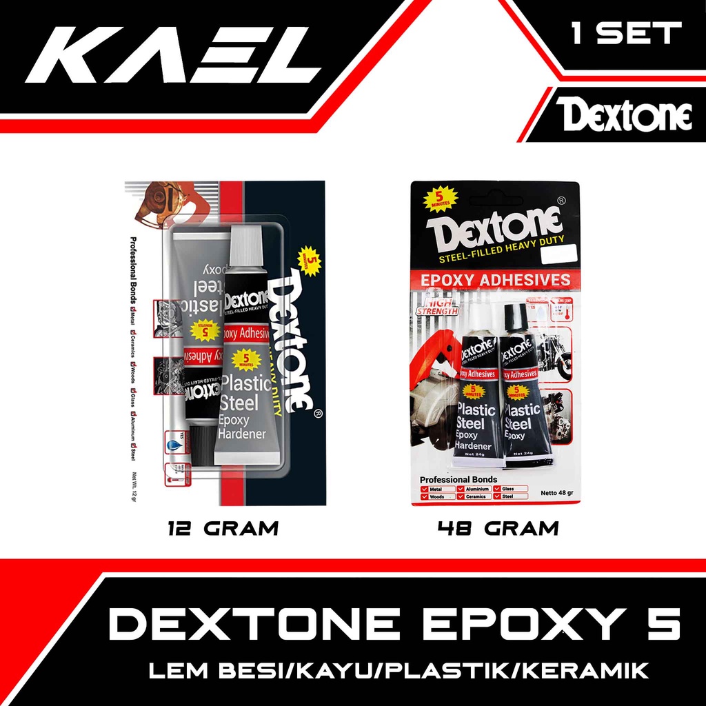 Dextone Epoxy 5 Menit Lem Besi &amp; Kayu &amp; Plastik &amp; Keramik 12 48 Gram  Perekat Kuat Heavy Duty High Strength