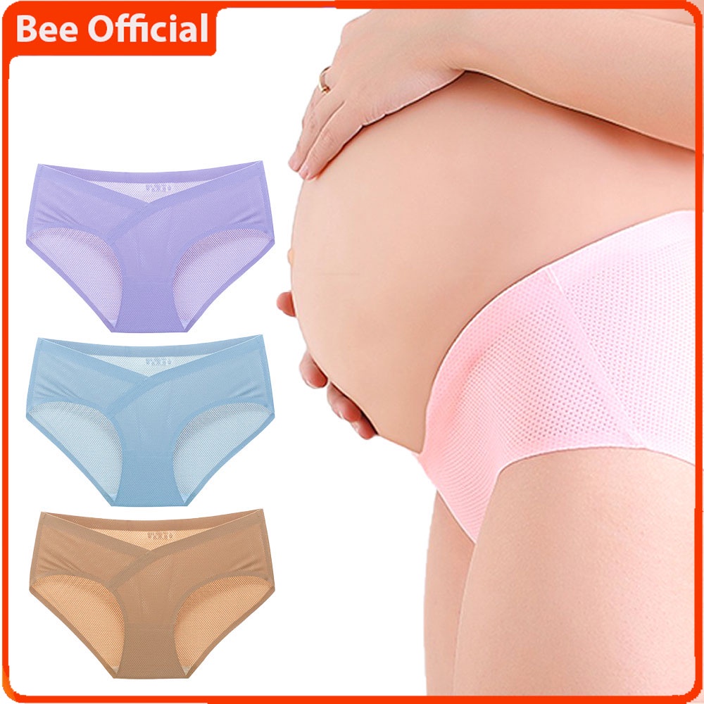 BEE - Celana Dalam Hamil Seamless CD Wanita Rendah Pinggang Panty Es Sutra Bumil Sepinggul CD Bernapas 008