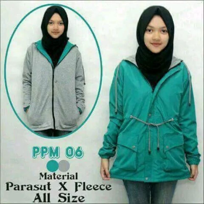 JAKET PARKA WANITA BIG SIZE BAGIAN HOODIE BISA DILEPAS DAN BOLAK BALIK