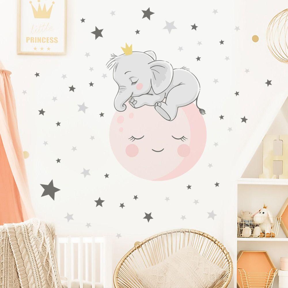 [Elegan] Gajah Decal Tahan Air Kreatif Fashion Art Mural Lucu Dekorasi Kamar Anak DIY Kartun Latar Belakang Wallpaper Dinding