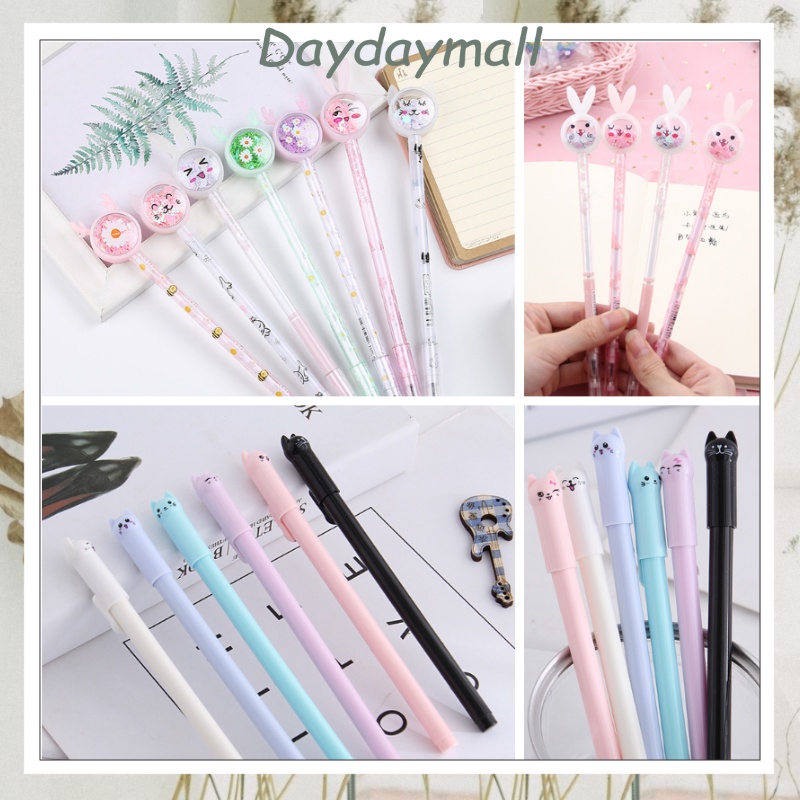 Pena Karakter Payet Gliter Bunny Lucu Black Ink Gel Pulpen Bolpen Gel Pastel Alat Tulis Sekolah DD421 415
