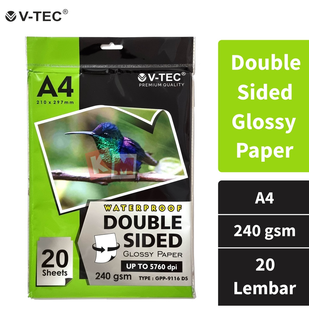 Double Side Glossy Photo Paper / Kertas Foto 2 Sisi V-TEC A4 240 gsm GPP-9116 DS