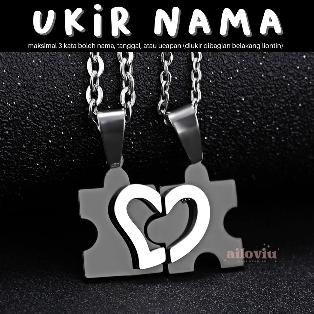 [UKIR NAMA] Kalung Pasangan Couple Titanium Ailoviu Heart Puzzle Love Hadiah Valentine Anti Karat High Quality K5