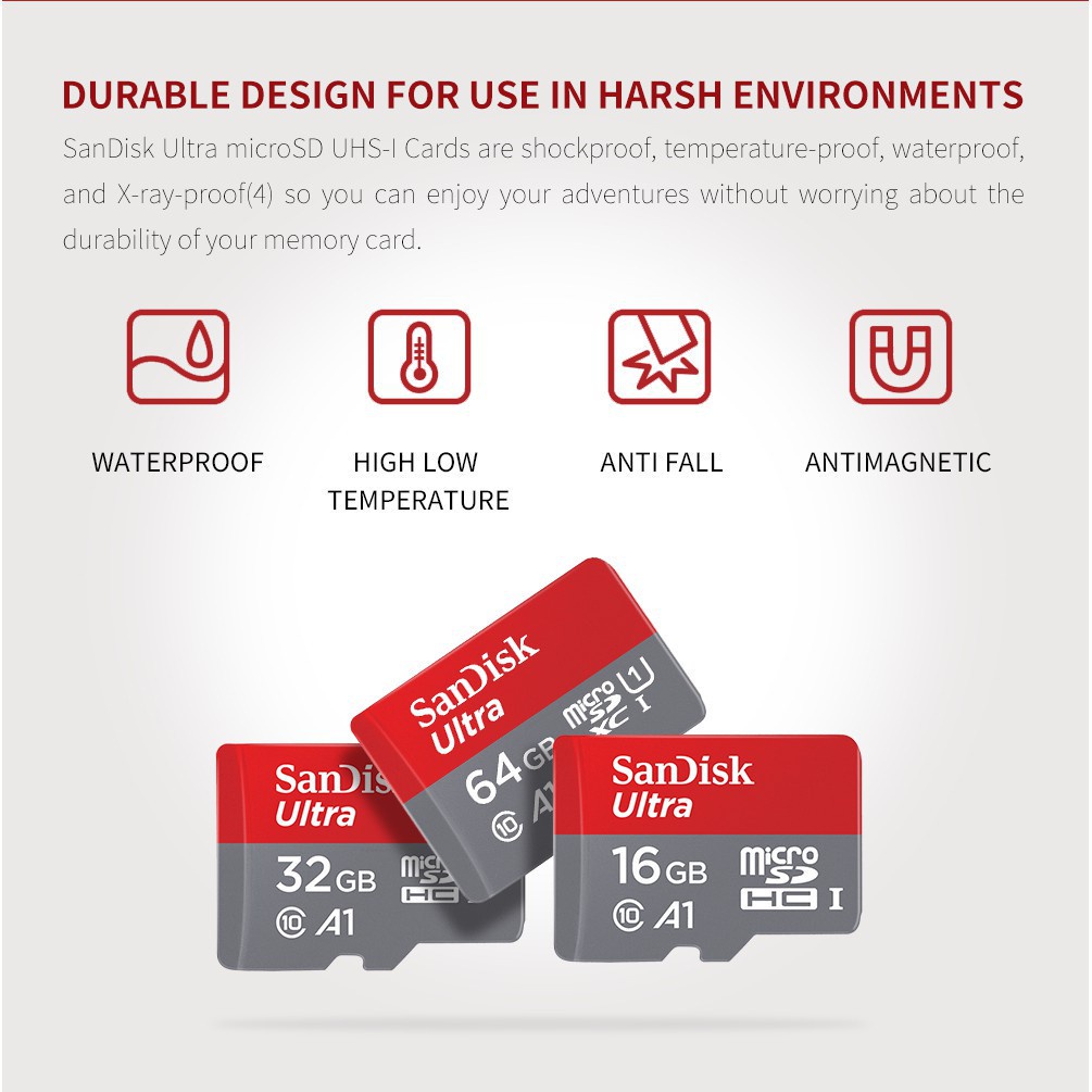 SanDisk Memory card 32GB/64GB/128GB/256GB/512gb Kartu Memori 100MB/S Ultra Microsd Micro SD Class 10