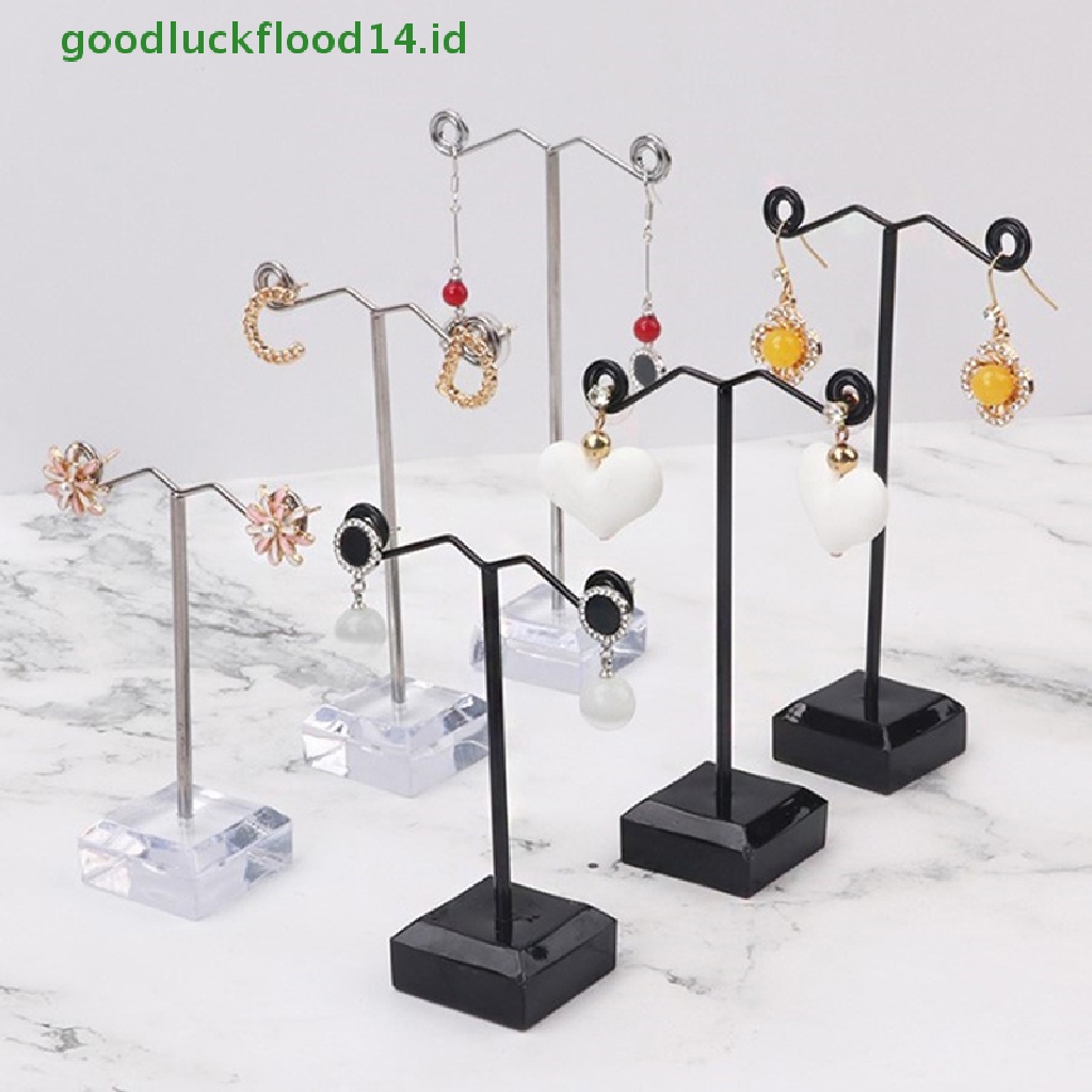 [GOOGFOUR] Logam Display Perhiasan Berdiri Hitam Akrilik Bening Stud Anting Holder Hook Hanger Counter Case Organizer Perhiasan Bouches Ornamen [TOP]