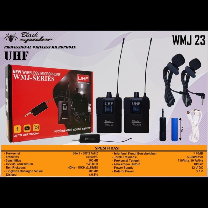 Mic wireless clip on blackspider wmj23 microphone jepit wireles wmj 23