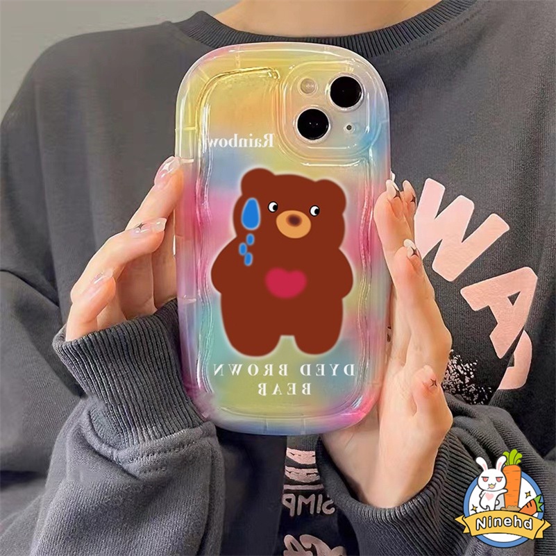 IPHONE Casing Kompatibel Untuk Iphone14 13 12 11 Pro Max X Xr Xs Max8 7 6 6s Plus Se2020Ananan Lucu Imut Beruang Ponsel Case Pelindung Lensa Warna Warni Halo Dye Silikon Soft Case Cover Pelindung
