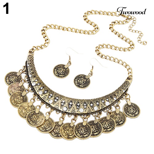 Twowood Women's Vintage Style Choker Kalung Kait Anting Pernyataan Set Perhiasan