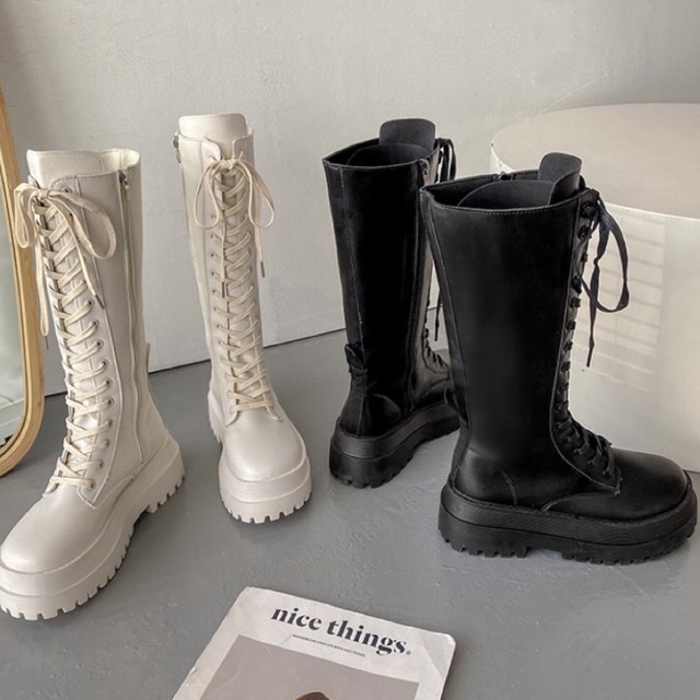 Sepatu Boots Korea - Boots Hitam Tengah Betis - Sepatu Wanita