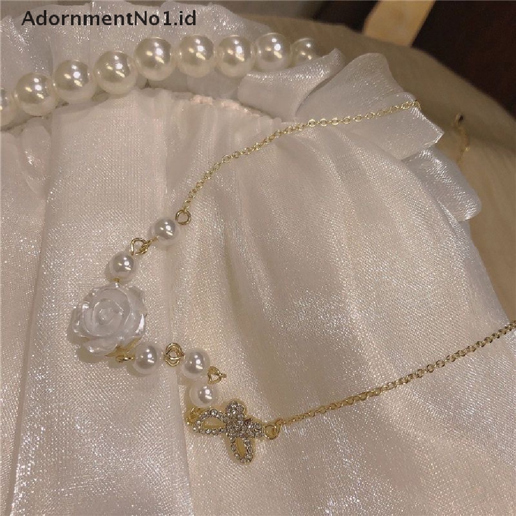 [AdornmentNo1] 1pcs/pasang Fashion Indah Sederhana Kalung Rantai Mutiara Dengan Liontin Bunga Kupu-Kupu Serbaguna Cahaya Rasa Tinggi Anting Ch Perhiasan Leher Wanita [ID]