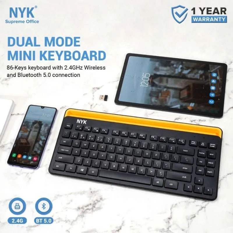 keyboard mini laptop eksternal stand holder NYK K30 dual mode Bluetooth Wireless membrane multi device