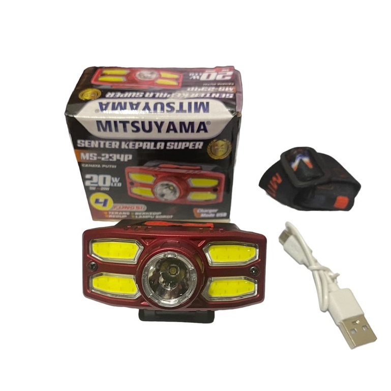 Senter Kepala Super MS-234P Charger Mode USB Cahaya Putih 4 Fungsi Mode 20 W Led Headlamp / SENTER KEPALA 20W / SENTER KEPALA MINI