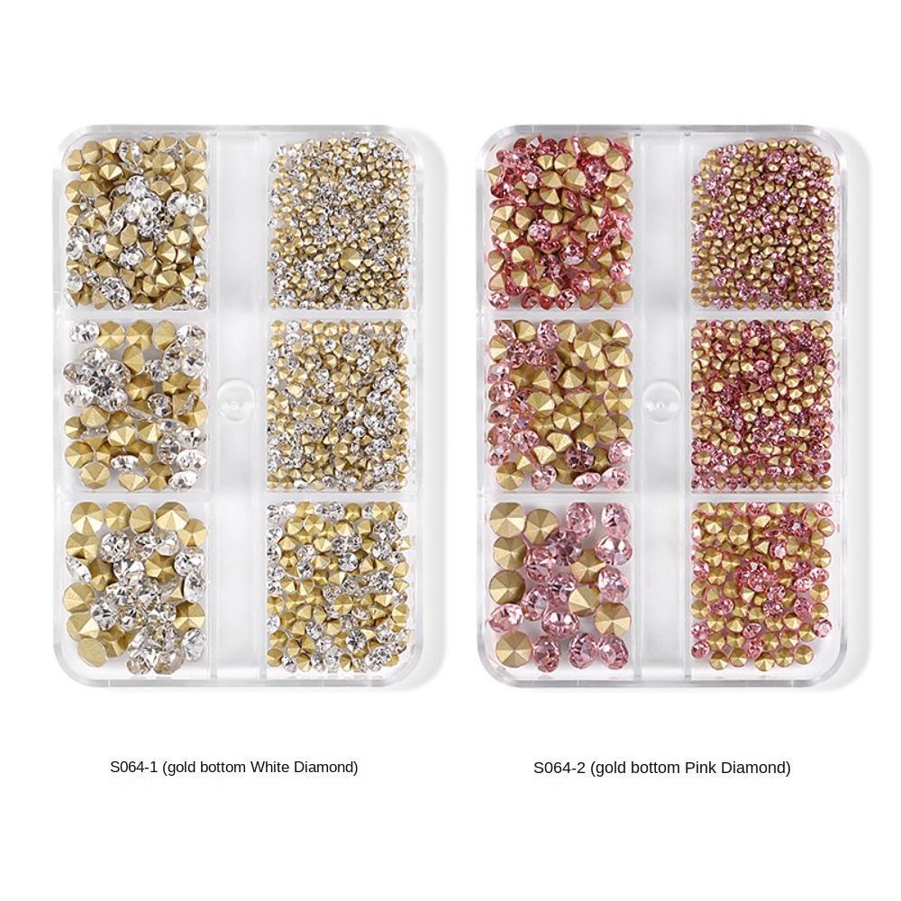 Mxbeauty Nail Rhinestones Wanita Salon Kuku Jepang Nail Art 3D Nail Drills Ukuran Campur Runcing Bawah Nail Drills