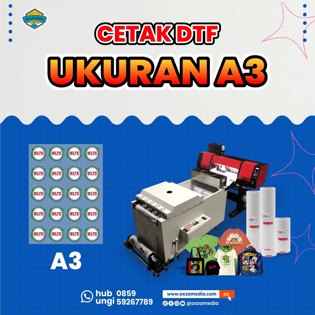 

CETAK / PRINT DTF SIAP PRESS - UKURAN A3 (42x29cm) - HASIL CETAK TAJAM