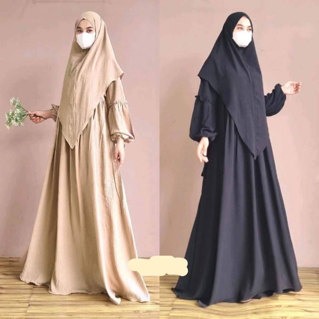 Abaya Set MAZAYA Gamis Free Khimar - setelan viral- dress crinkel