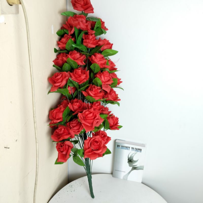 BUNGA MAWAR MEKAR RIMBUN JUMBO SUDUT ARTIFICIAL DEKORASI