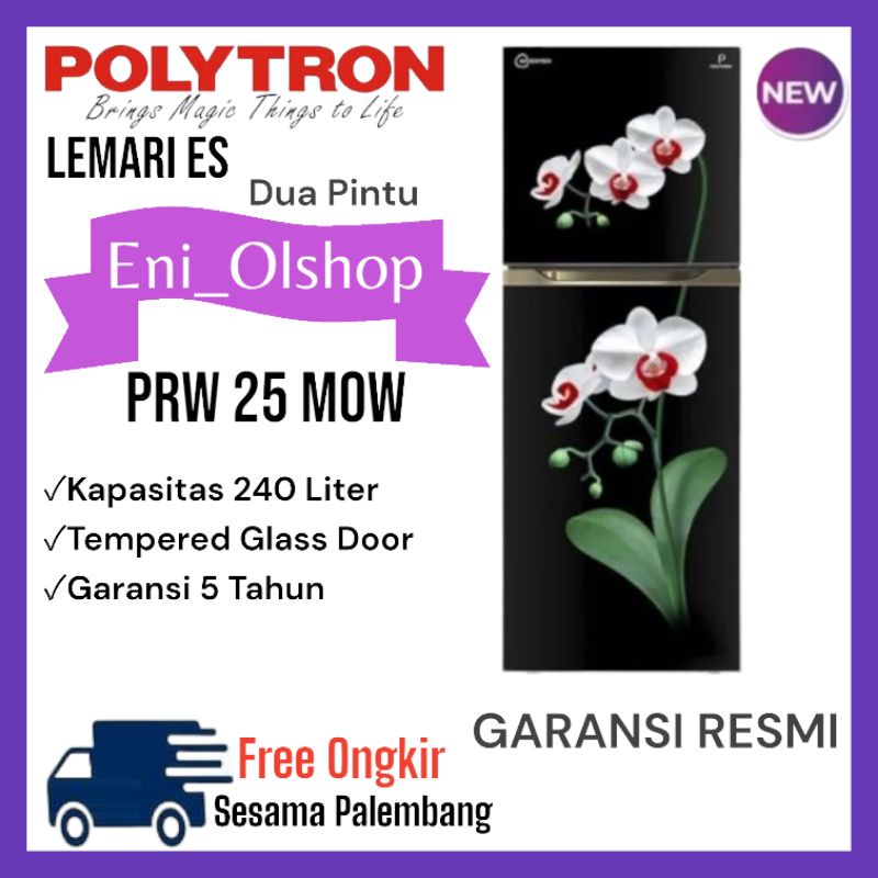 KULKAS 2 PINTU POLYTRON PRW 25 MOW, 240L, PRW25MOW TEMPERED GLASS DOOR LOW WATT