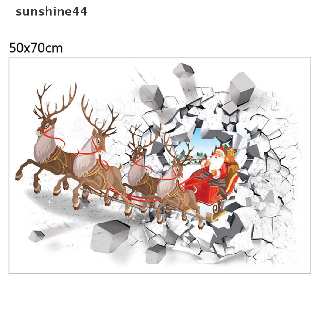 Sunshine Natal Stiker Dinding Decal 3D Simulasi Palsu Jendela Santa Claus Rusa Wall Sticker Window Rumah Vinyl Mural New Year Stickers.