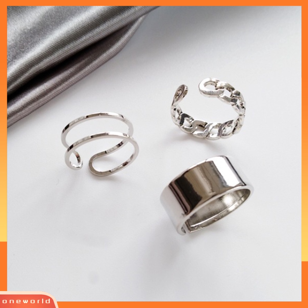 {oneworld} 3pcs Cincin Wanita Kepribadian Hip-hop Adjustable Open End Finger Joint Dekorasi