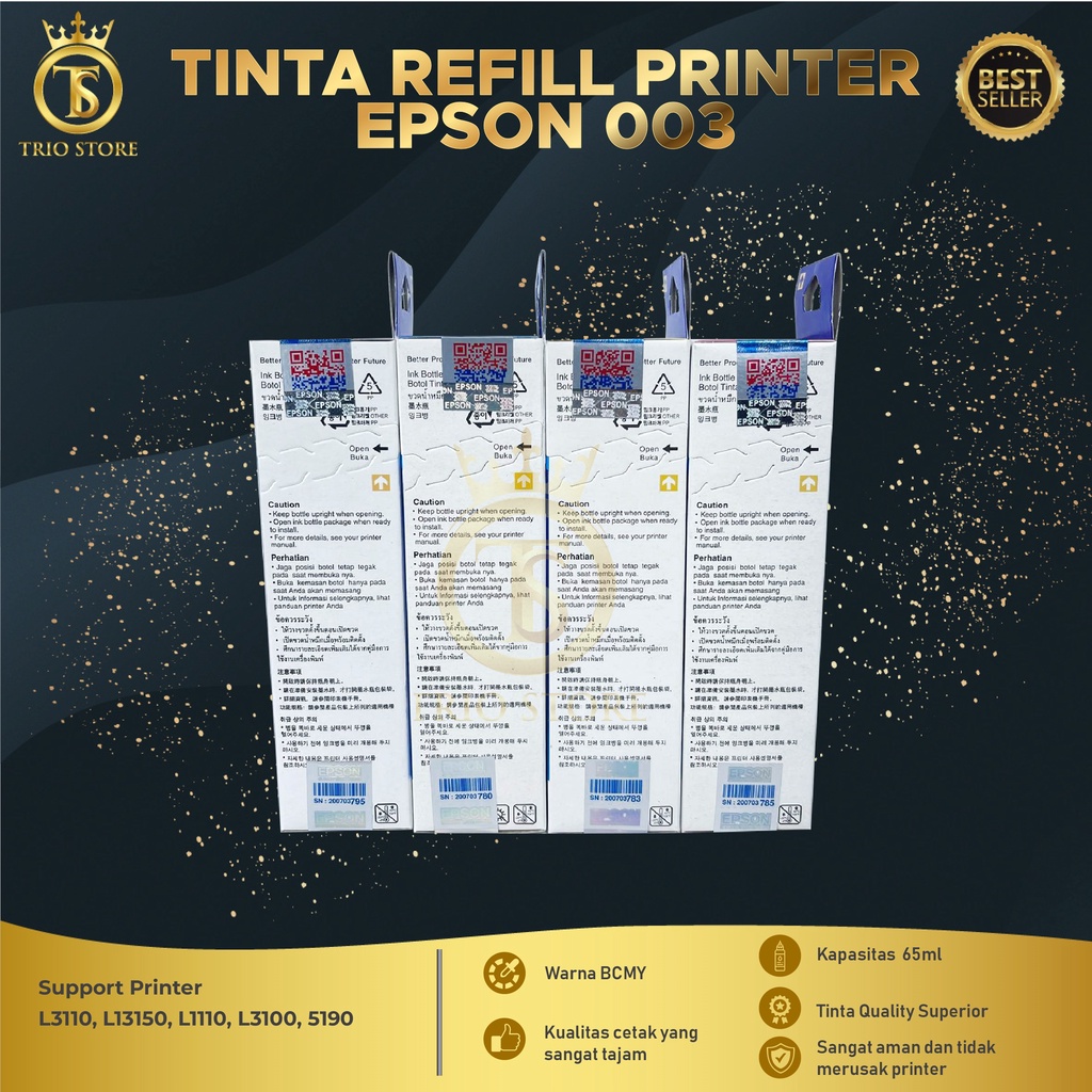 1 SET 4 PCS Tinta Epson 003 Premium For Printer L1110 L5190 L3150 L3110 L3100