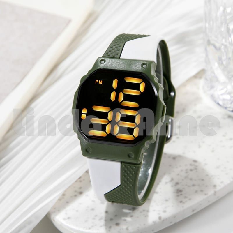 Jam Tangan Led Sporty Kasual Anti Air Pria Wanita Hari Tanggal Aktif