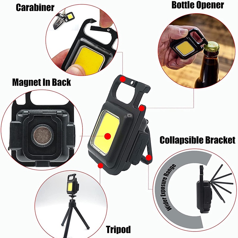 COB Lampu Led Gantungan Kunci Pocket Flashlight Multifungsi  Emergency lampu Waterproof Pemeliharaan  Camping Memancing mini Strong Light