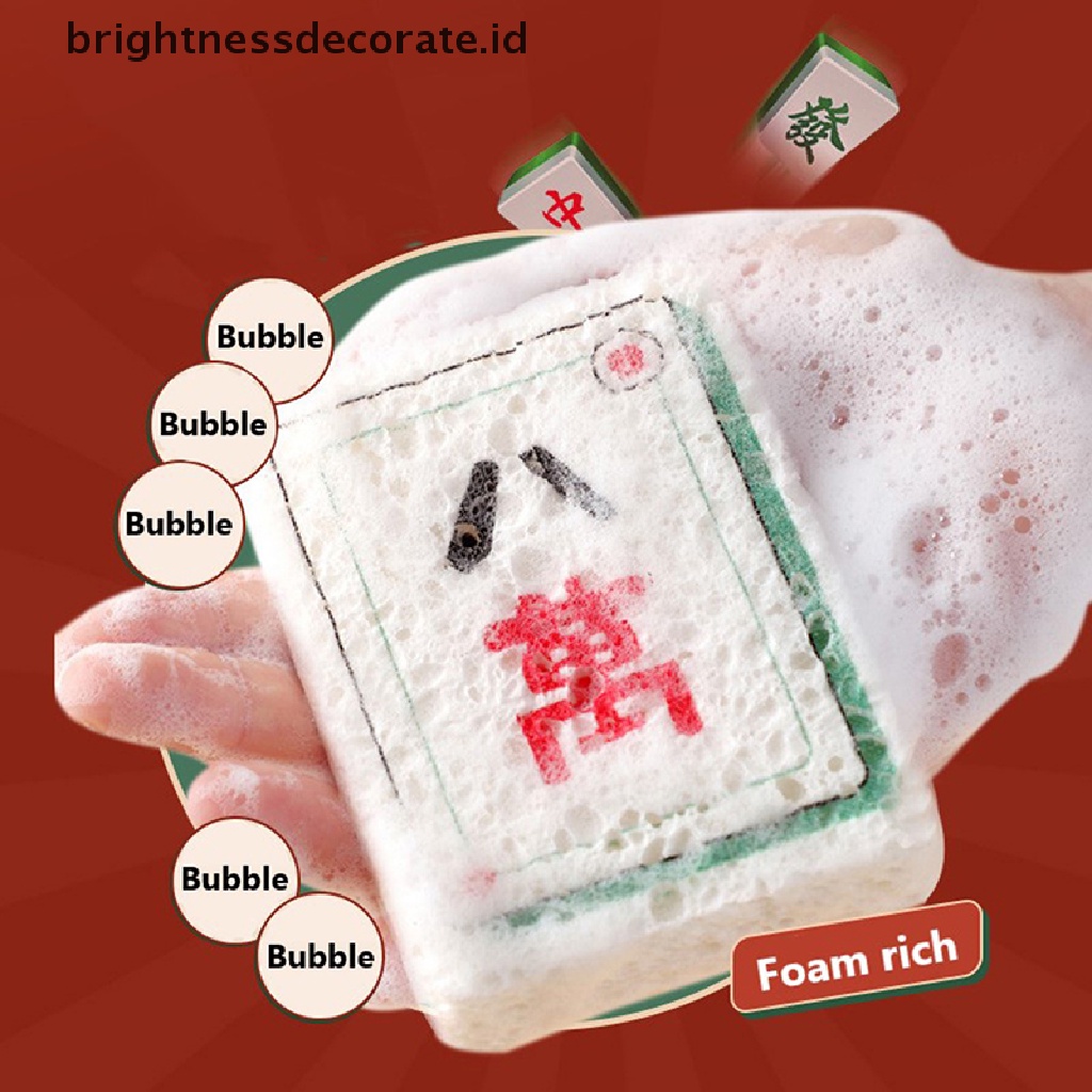 [Birth] New Spons Dapur Motif Mahjong, ed Wood Pulp Dish Sponges Cleaning Magic Sponge Menyerap Air Dan Tidak Berminyak [ID]