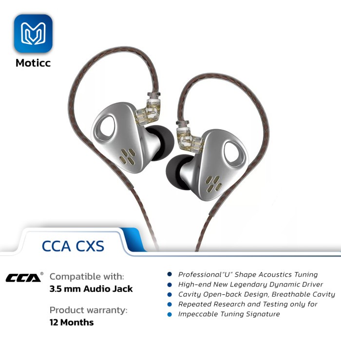 CCA CXS with Mic Earphone HIFI Metal In Ear Monitor Amazing Timbre IEM - Silver