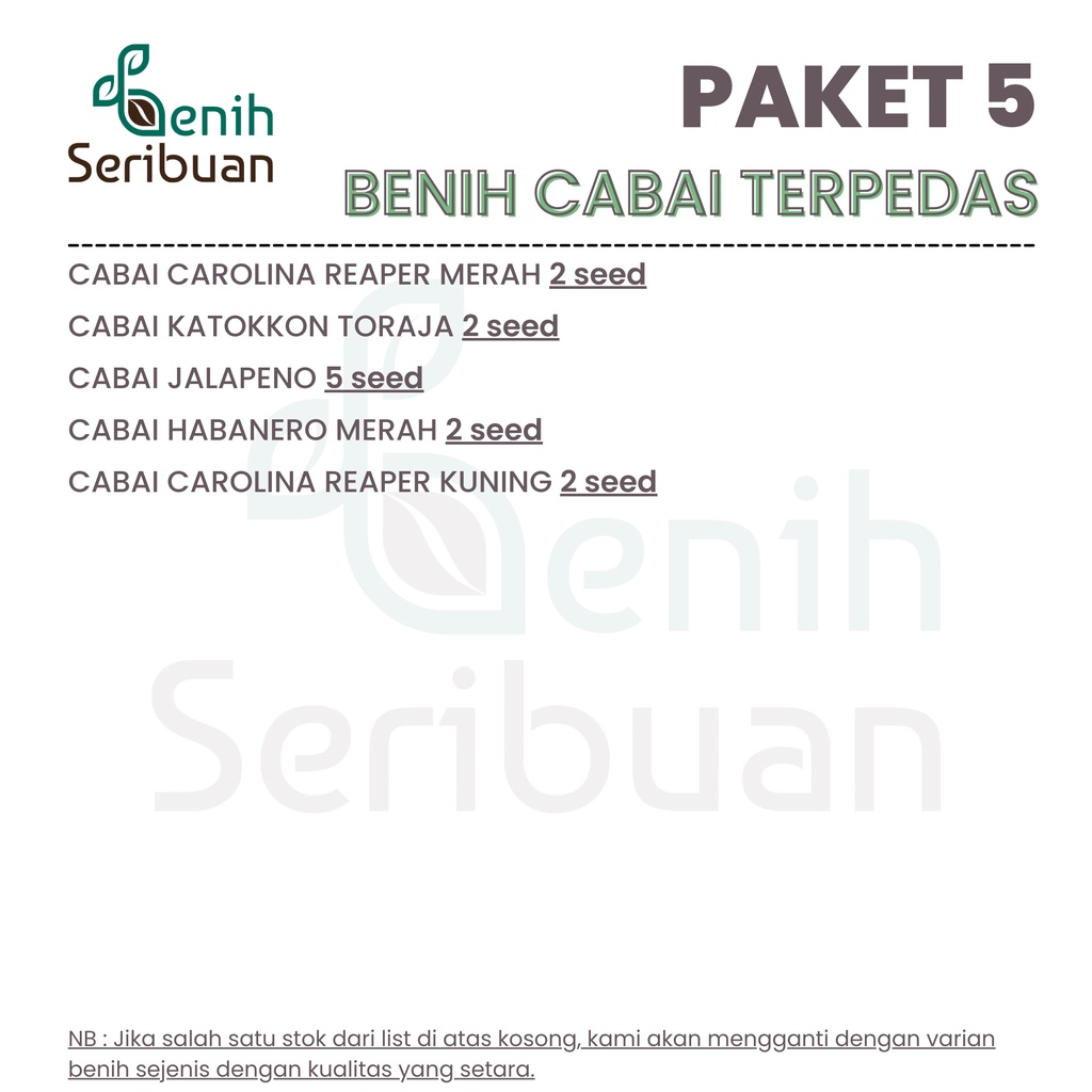 Benih Seribuan - Paket 5 Macam Bibit Cabe Rekor Terpedas di Dunia