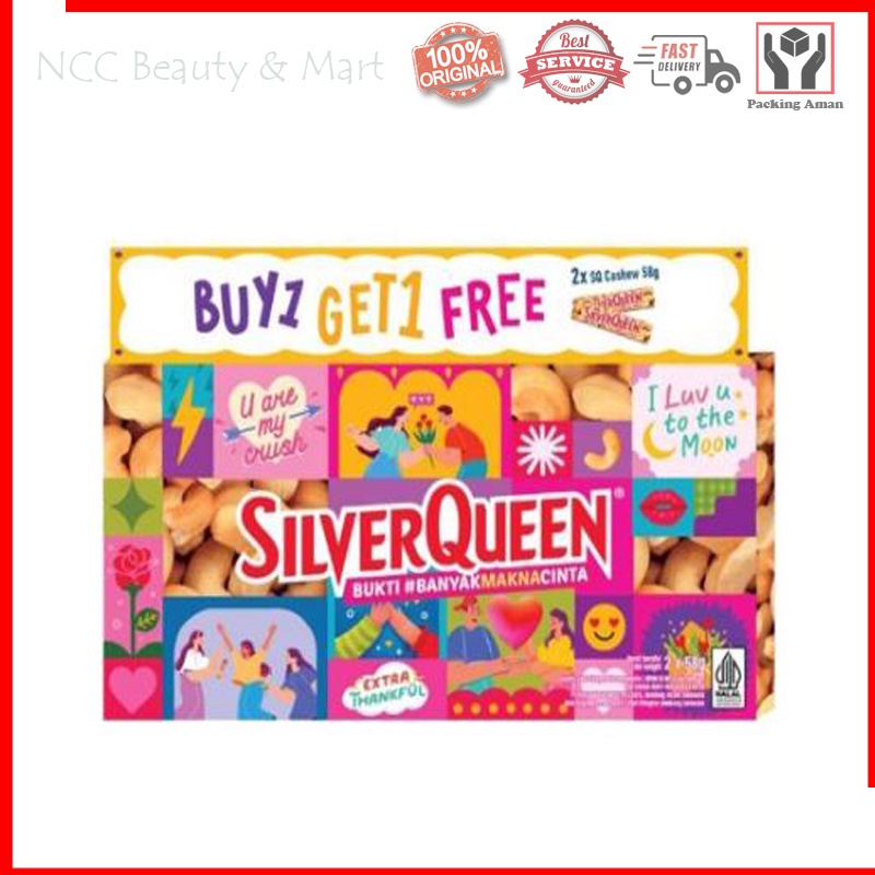 * NCC * Silverqueen Coklat Edisi Kemasan Spesial Buy 1 Get 1 (2 x 58 gr) Silver Queen Cashew